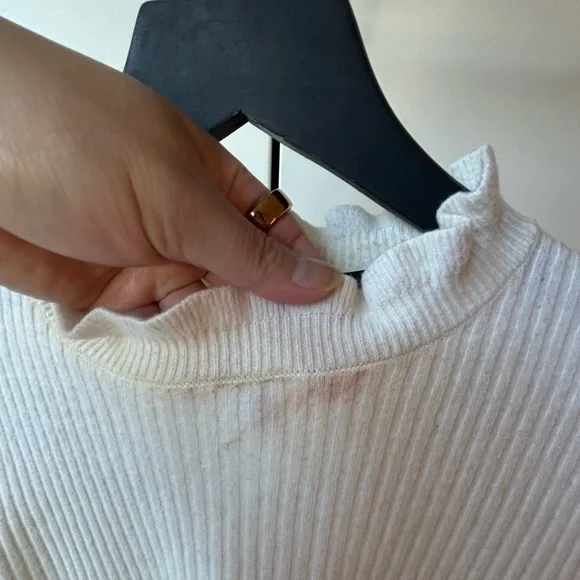 Maje | Cream Ribbed Ruffle-Trim Sweater - Picture 6 of 7